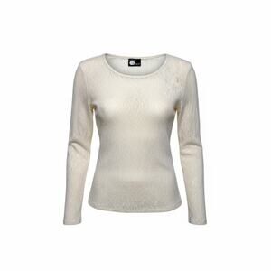 Vintage First Option Textured Double Line Cream Lace Long Sleeve Medium